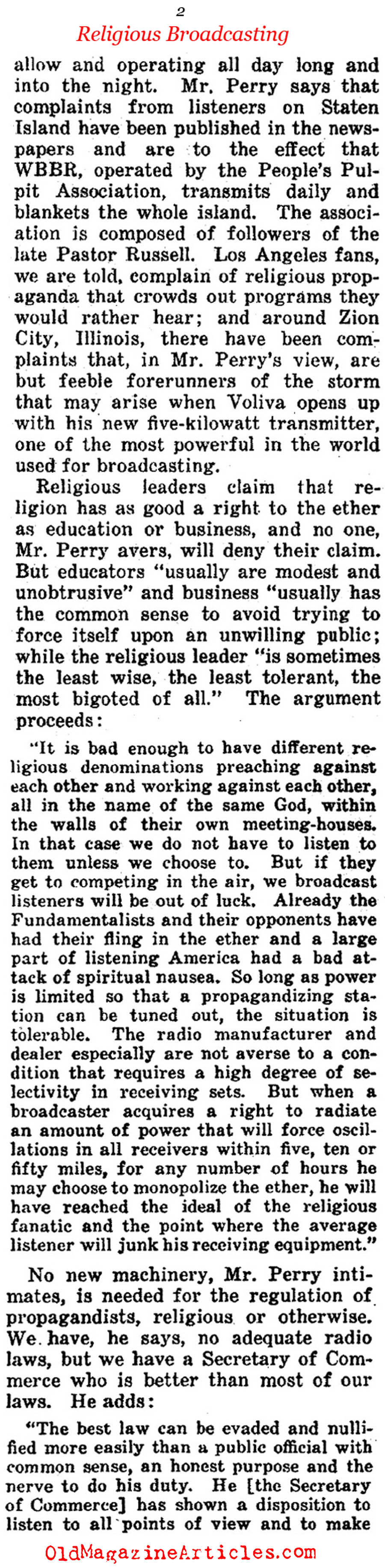 Christian Radio Broadcasting Begins in Earnest (Current Opinion, 1925)